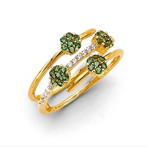 14KT Gold Flower Green CZ Ring